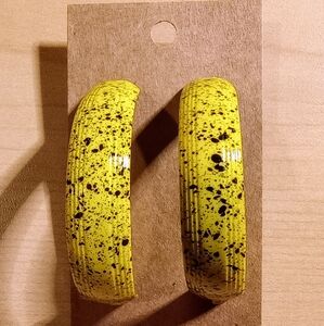 Vintage 80s/90s drop Yellow splatter half hoop banana art deco earrings pierced